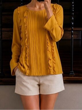 Women’s Mustard Ruffle Pleat Blouse